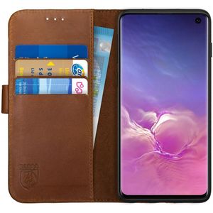 Rosso Deluxe Samsung Galaxy S10 Hoesje Echt Leer Book Case Bruin