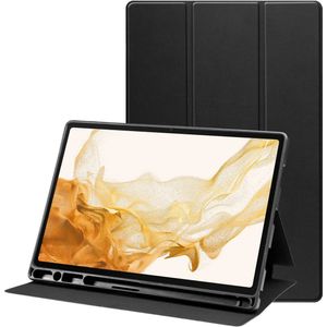 Samsung Galaxy Tab S8 /S7 /S7 FE Hoes Luxe Tri-Fold Book Case Kunst Leer Zwart