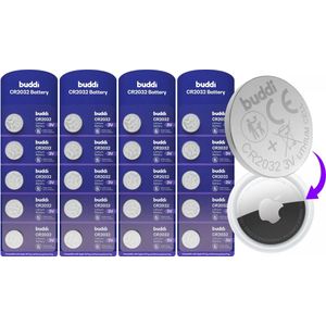 Buddi Apple AirTag Batterij CR2032 Lithium Knoopcelbatterij 210mh / 3V (20-Pack)