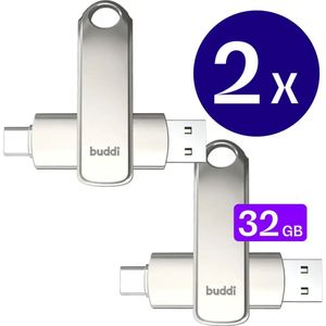 Buddi USB-A en USB-C Stick Dual Geheugenstick 32GB Grijs (2-Pack)