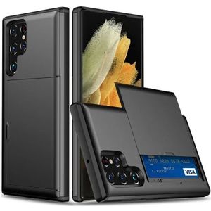 Samsung Galaxy S25 Ultra Hoesje met Slider Kaarthouder Back Cover Zwart