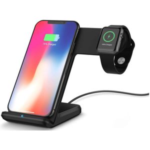 2 in 1 Draadloze Oplader 10W voor Smartphone en Apple Watch Zwart