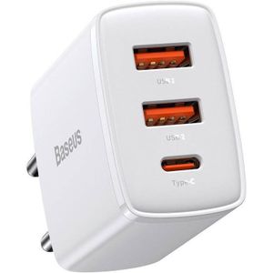 Baseus Compacte Trio Snellader 30W USB/USB-C Adapter Fast Charge Wit