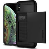 Spigen Slim Armor Card Holder Case Apple iPhone XS Hoesje Zwart