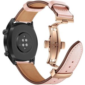 Universeel Smartwatch 20MM Bandje - Echt Leer - met Vlindersluiting - Roze