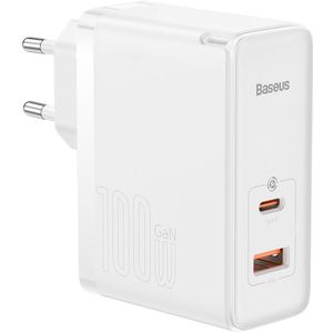 Baseus GaN5 100W Snellader met Fast Charge  100W USB-C Kabel Wit
