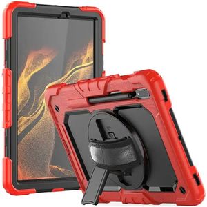 Samsung Galaxy Tab S8 Hoes met Screen Protector en Handriem Rood