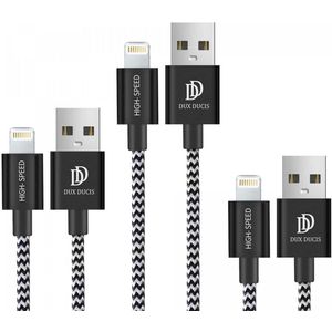 Dux Ducis 2.1A Fast Charge USB-A naar Apple Lightning Kabel Set 3-Pack (0.25M + 1M + 2M) Zwart