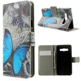 Samsung Galaxy A3 Wallet Flip Case Hoesje Blue Butterfly
