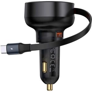 Baseus Enjoyment Pro Autolader 60W met Uitrekbare USB-C Kabel Zwart