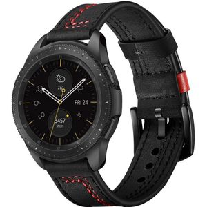 Universeel Smartwatch 22MM Bandje - Echt Leer - met Dubbele Stiksels - Zwart