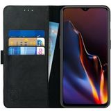 Rosso Deluxe OnePlus 6T Hoesje Echt Leer Book Case Zwart