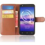 Alcatel U5 4G Portemonnee Hoesje met Lychee Textuur Bruin