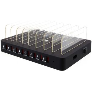 Universeel 96W Oplaad Station 8 Poort USB Oplader Zwart