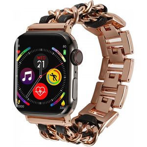 Apple Watch Bandje - 1-9/SE 41MM/40MM/38MM - Gevlochten - RVS - Roze Zwart