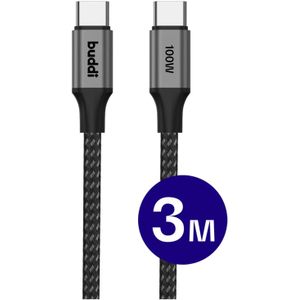 Buddi Flex USB-C naar USB-C Kabel 100W Super Fast Charge 3M Zwart