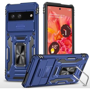 Google Pixel 7a Hoesje met Camera Slider en Kickstand Ring Blauw