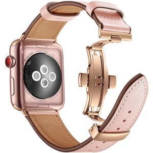 Apple Watch Bandje - 1-9/SE 41MM/40MM/38MM - Echt Leer - Vlindersluiting - Roze