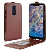Nokia 8.1 Verticale Flip Hoesje Bruin