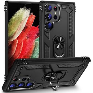 Samsung Galaxy S23 Ultra Hoesje met Magnetische Kickstand Ring Zwart