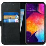 Rosso Deluxe Samsung Galaxy A70 Hoesje Echt Leer Book Case Zwart