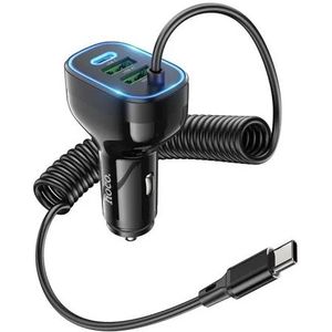 Hoco NZ11A 30W PD Autolader met Ingebouwde USB-C Kabel Zwart