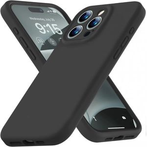 Apple iPhone 15 Pro Max Hoesje met Camera Bescherming Siliconen Zwart