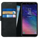 Rosso Deluxe Samsung Galaxy A6 Hoesje Echt Leer Book Case Zwart