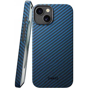 NEKIT Fiber Apple iPhone 13 Hoesje MagSafe Kevlar Back Cover Dun Blauw