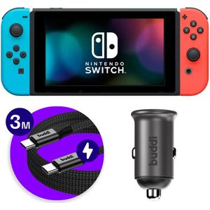 Nintendo Switch 45W Buddi Autolader met 3M USB-C naar USB-C kabel