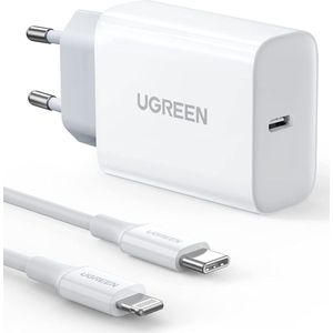 UGREEN Snellader 20W PD  USB-C naar Lightning Kabel MFi 3A 1M Wit