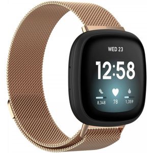 Fitbit Versa 3 / Sense Bandje - Milanese Staal Magneetsluiting - Roze Goud