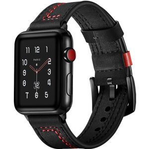 Apple Watch 1-9/SE/Ultra Bandje - 49MM/45MM/44MM/42MM - Echt Leer - Zwart