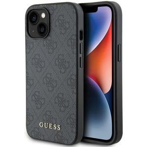 Guess Apple iPhone 15 Hoesje Hard Case 4G Logo Metal Grijs