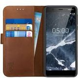 Rosso Deluxe Nokia 5.1 Hoesje Echt Leer Book Case Bruin