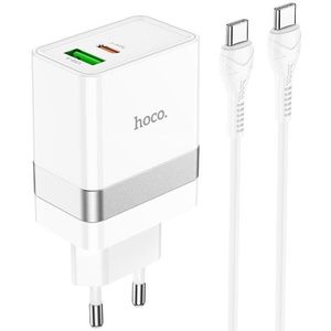 Hoco 30W USB/USB-C Snellader PD  QC 3.0 met USB-C Kabel 1M Wit