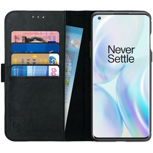 Rosso Deluxe OnePlus 8 Pro Hoesje Echt Leer Book Case Zwart