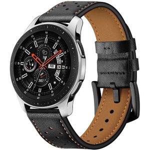 Universeel Smartwatch 22MM Bandje - Echt Leer - met Gesp Sluiting - Zwart