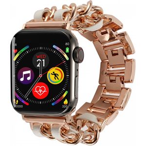 Apple Watch Bandje - 1-9/SE 41MM/40MM/38MM - Gevlochten - RVS - Roze Wit