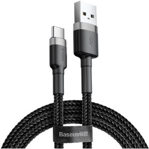 Baseus USB-C Fast Charge Kabel Gevlochten 1 Meter 3A Zwart Grijs
