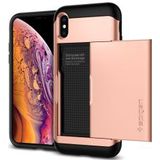 Spigen Slim Armor Card Holder Case Apple iPhone XS Hoesje Rose Gold