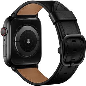 Apple Watch 1-9/SE/Ultra 49/45/44/42MM Bandje Leer met Zwart