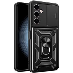 Samsung Galaxy A24 Hoesje Camera Slider en Kickstand Vinger Ring Zwart