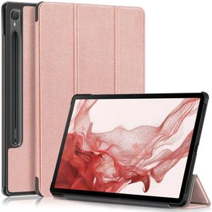 Samsung Galaxy Tab S9 Hoes Tri-Fold Book Case met Standaard Roze Goud