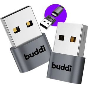Duo Pack Buddi Ease USB-C naar USB-A Adapter Koppelstuk Grijs