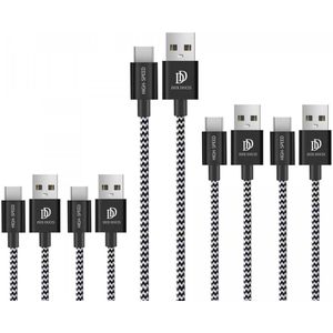 Dux Ducis 2.1A Fast Charge USB-A naar USB-C Kabel Set 5-Pack (2x 1M + 2x 2M + 1x 3M) Zwart/Wit