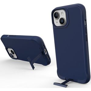 Apple iPhone 15 Hoesje Metalen Kickstand Back Cover Blauw