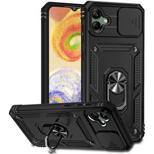 Samsung Galaxy A04 Hoesje met Camera Slider en Kickstand Ring Zwart