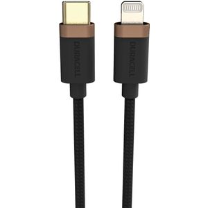 Duracell Toughened Kevlar MFi USB-C naar Lightning Kabel 2 Meter 65W / 3A Zwart