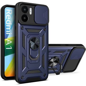 Xiaomi Redmi A1 / A2 Hoesje met Camera Slider en Kickstand Ring Blauw